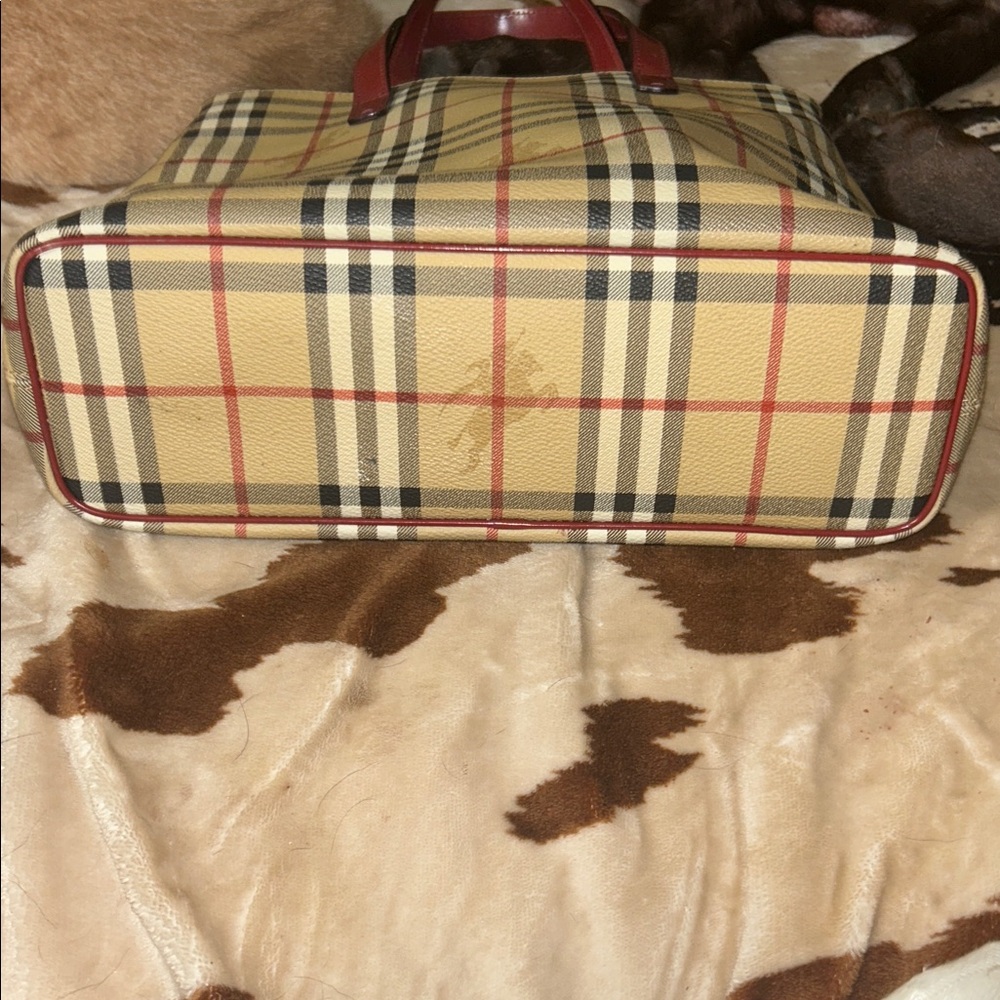 Burberry Beige and Red Plaid Tote - Picture 2 of 3